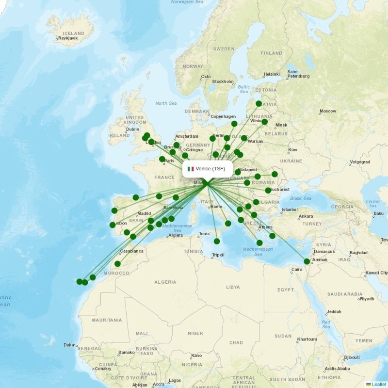 Route map over TSF airport