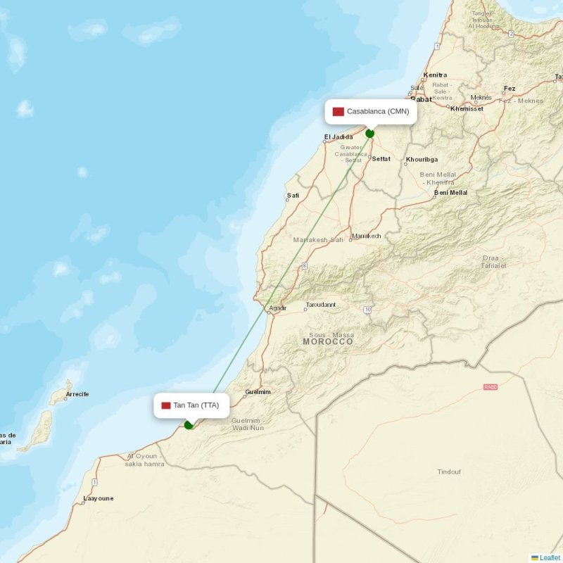 Route map over TTA airport