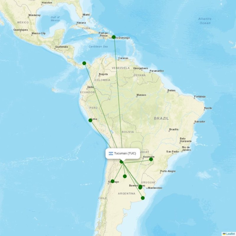 Route map over TUC airport
