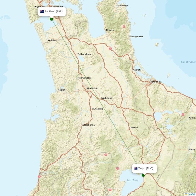 Route map over TUO airport