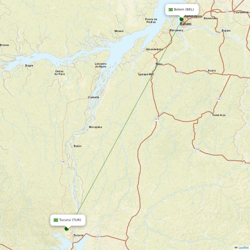 Route map over TUR airport