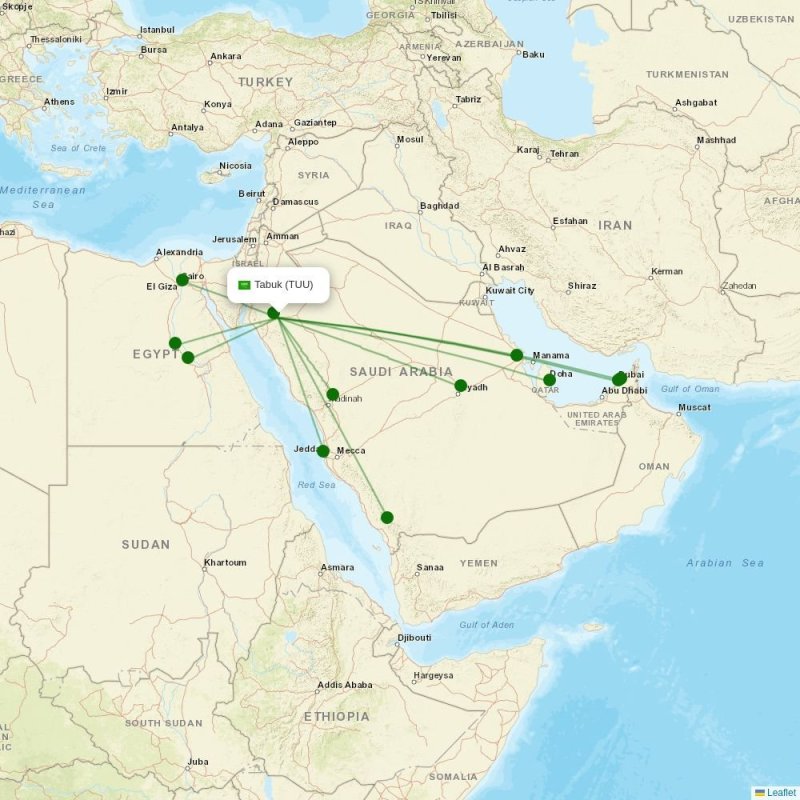 Route map over TUU airport