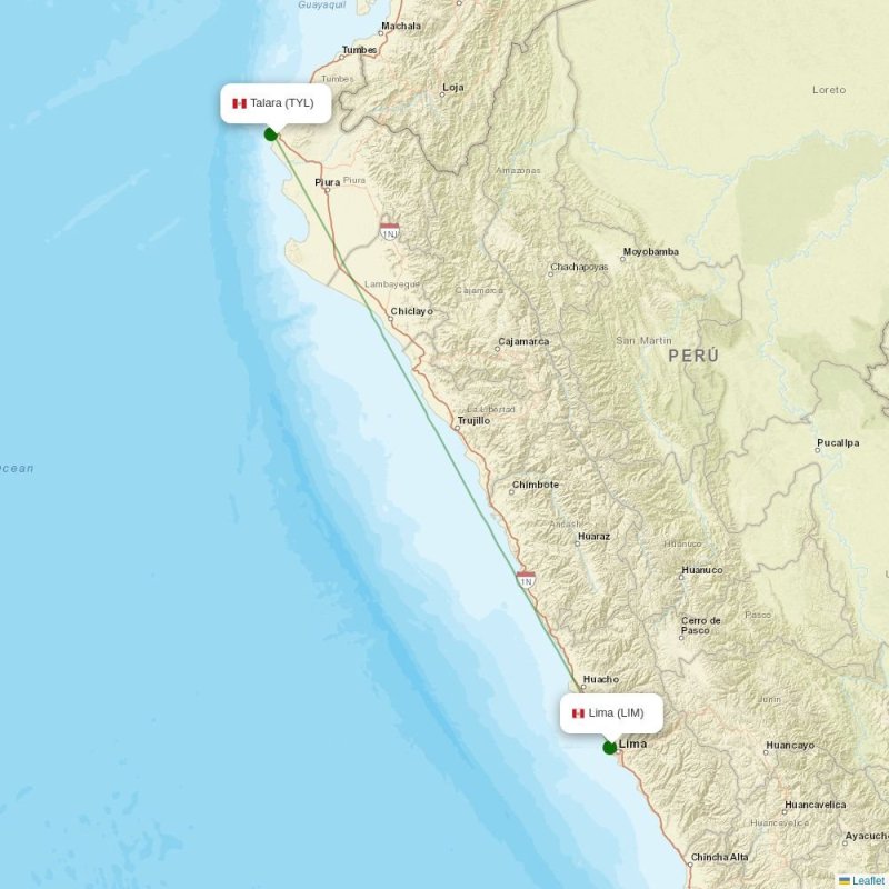 Route map over TYL airport