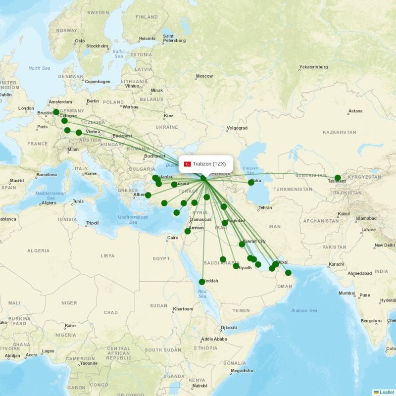 Route map over TZX airport