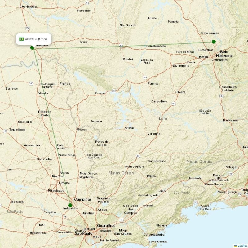 Route map over UBA airport