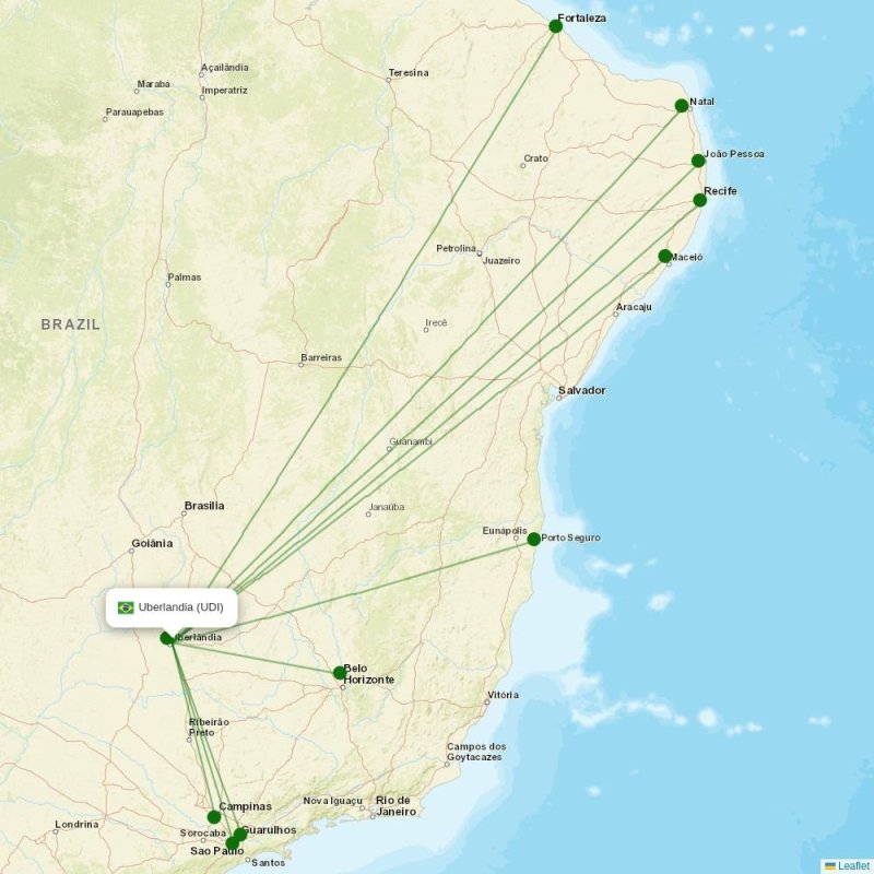 Route map over UDI airport