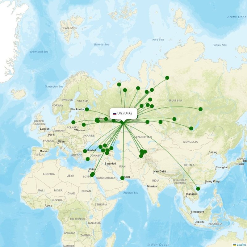 Route map over UFA airport