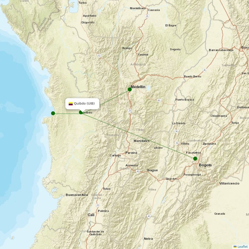 Route map over UIB airport