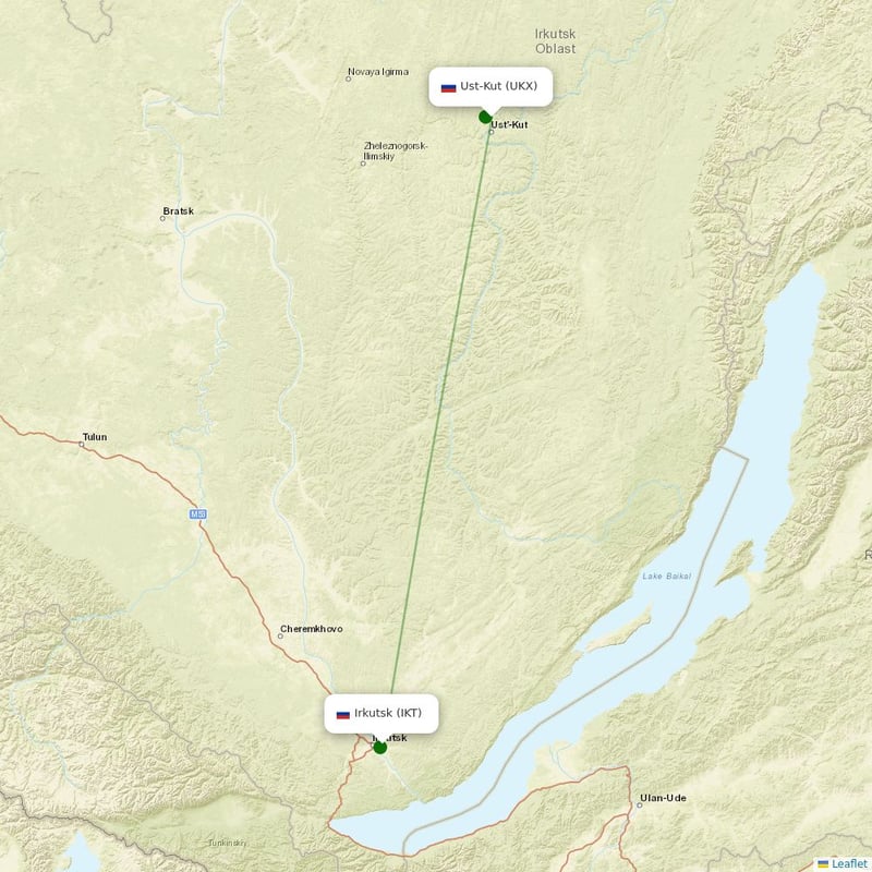 Route map over UKX airport