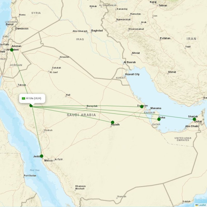 Route map over ULH airport