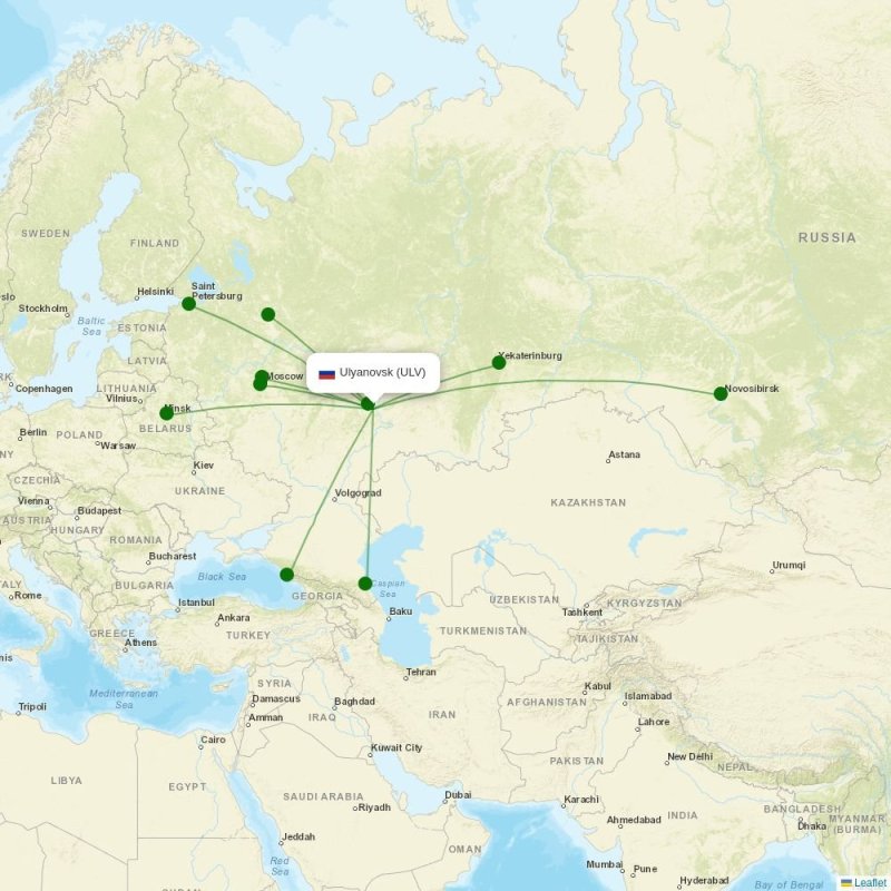 Route map over ULV airport