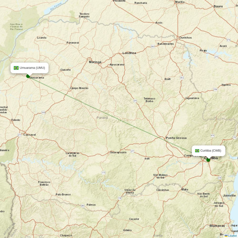 Route map over UMU airport