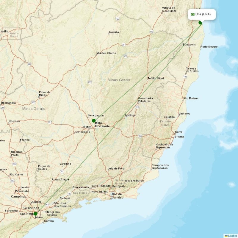 Route map over UNA airport
