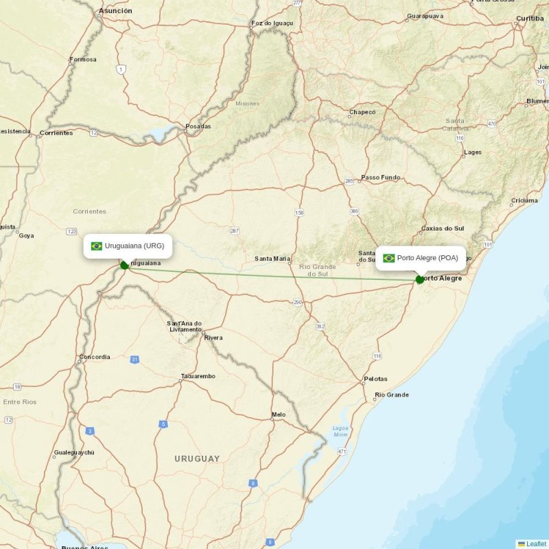 Route map over URG airport