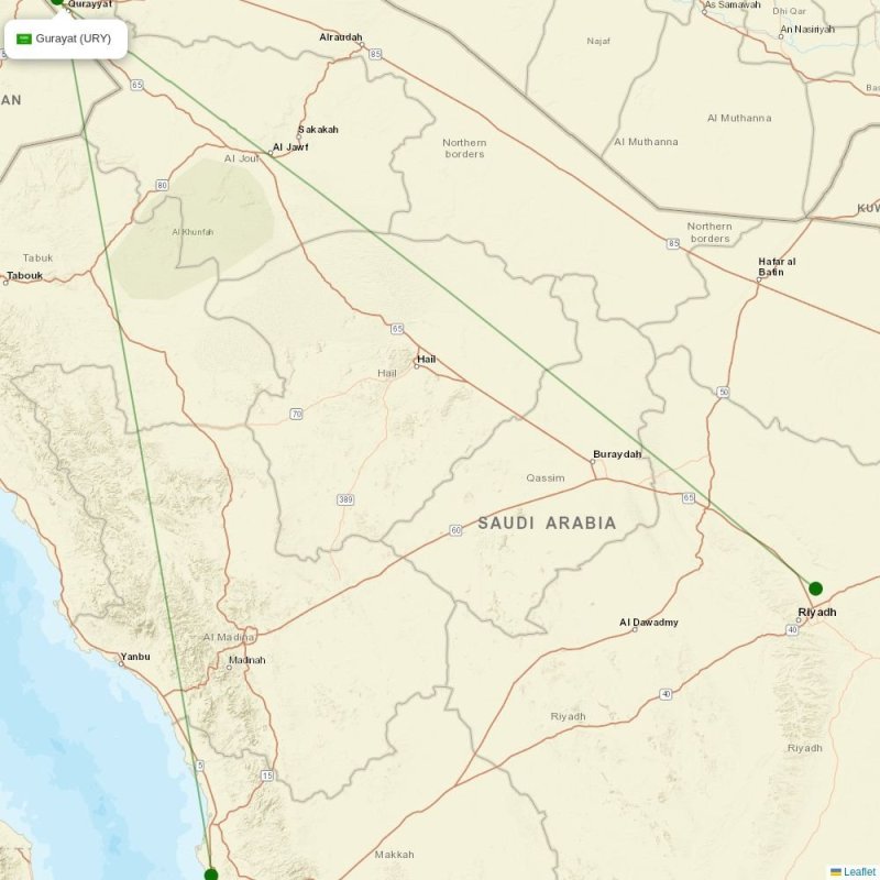 Route map over URY airport