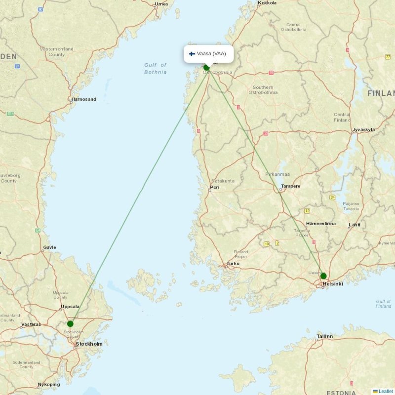 Route map over VAA airport