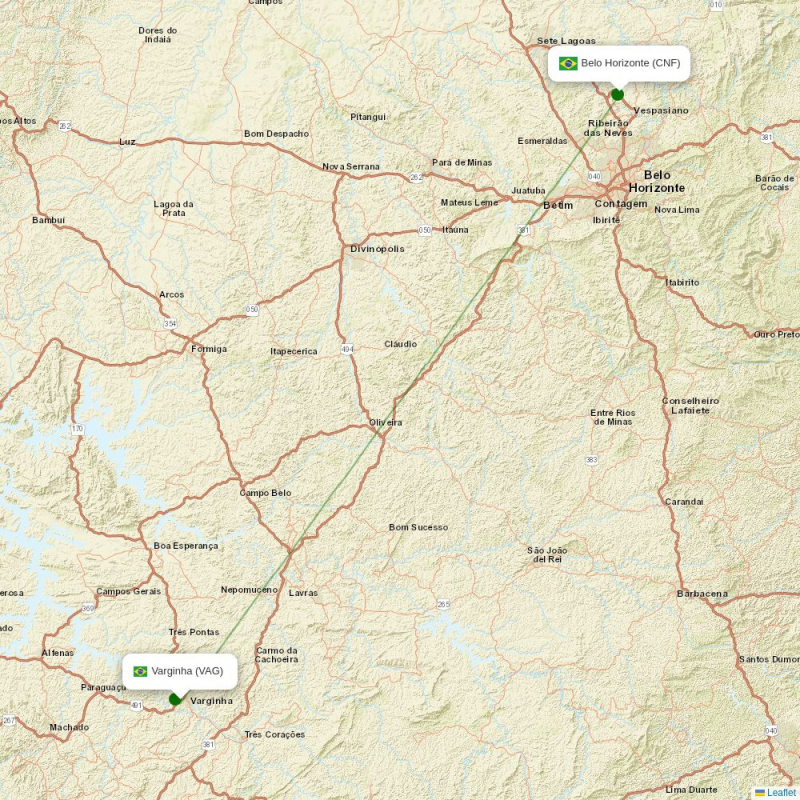Route map over VAG airport