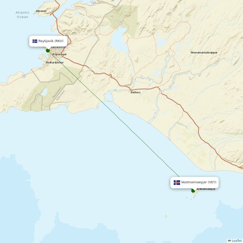 Route map over VEY airport