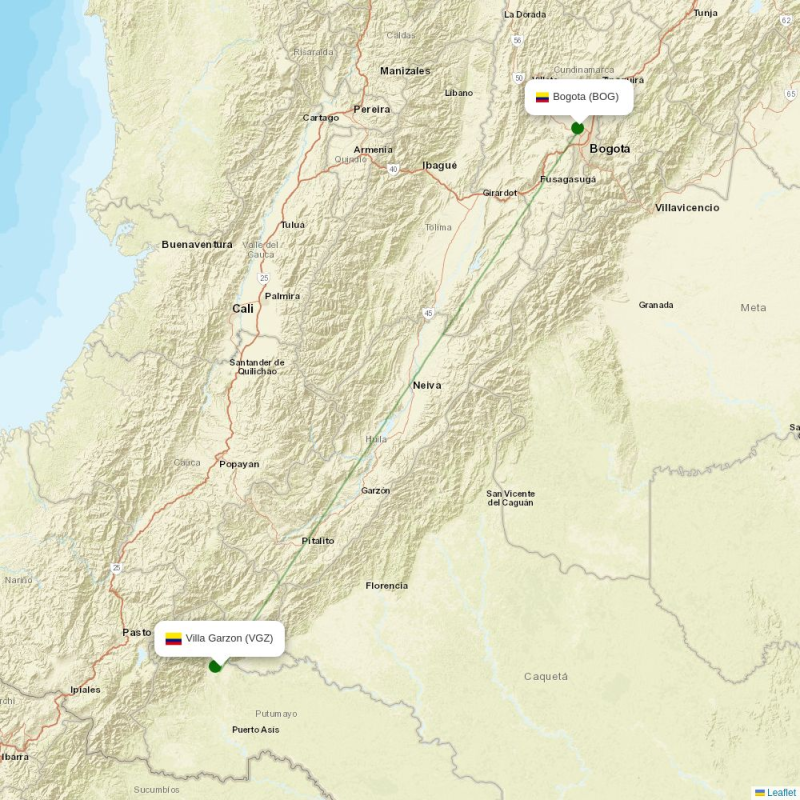 Route map over VGZ airport