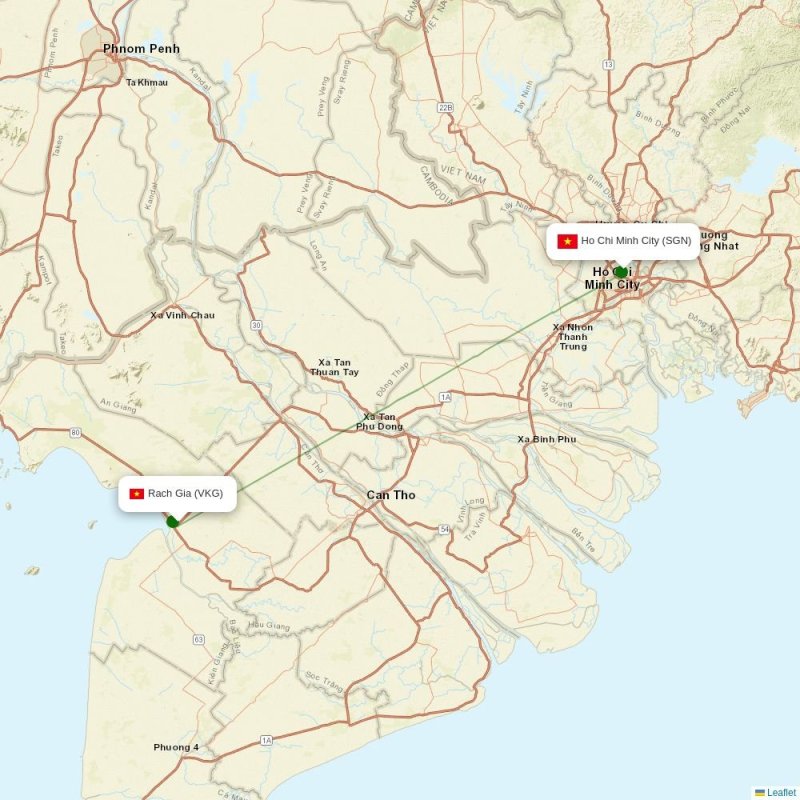 Route map over VKG airport