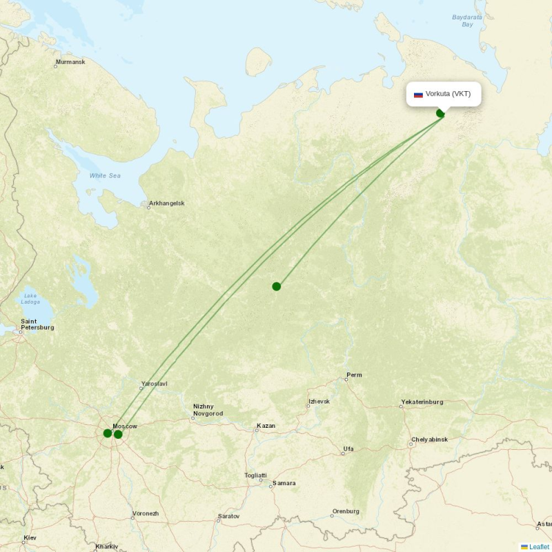 Route map over VKT airport