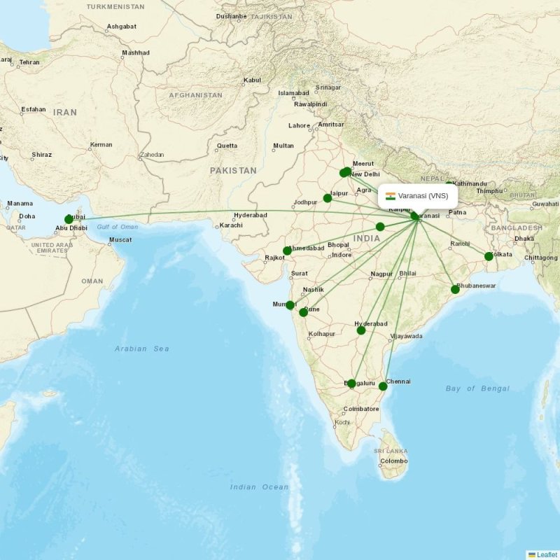 Route map over VNS airport