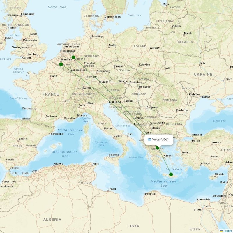 Route map over VOL airport