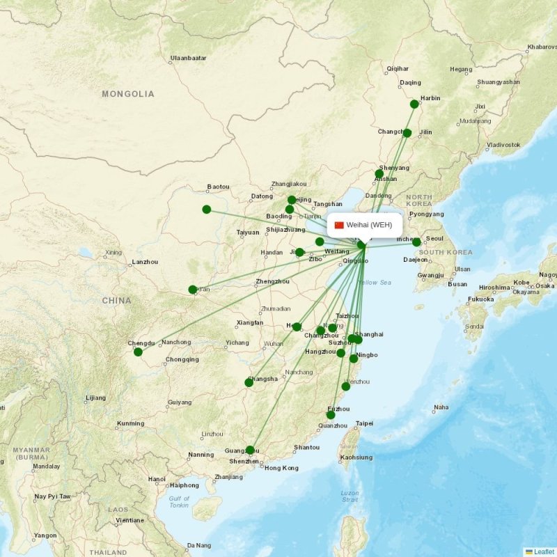Route map over WEH airport