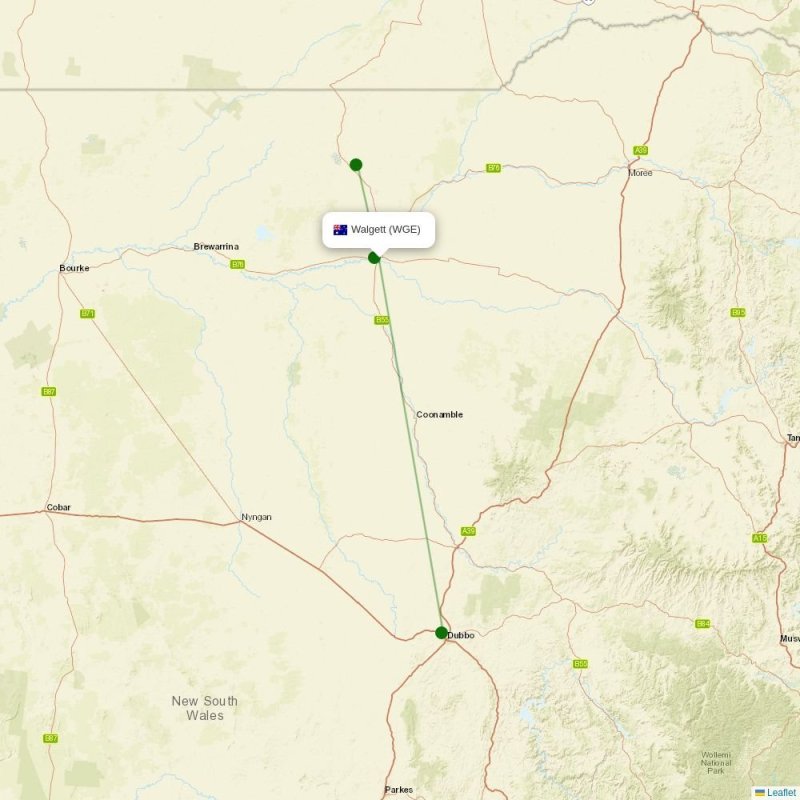 Route map over WGE airport