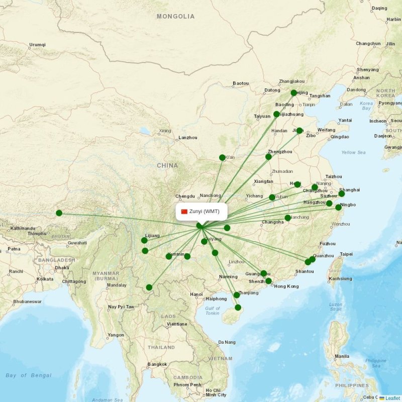 Route map over WMT airport
