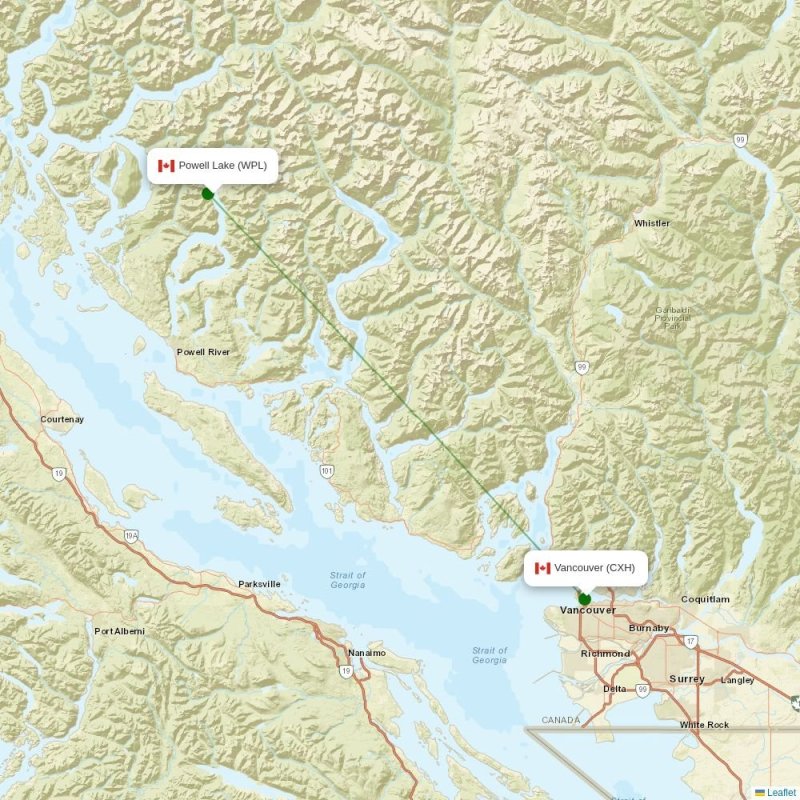 Route map over WPL airport