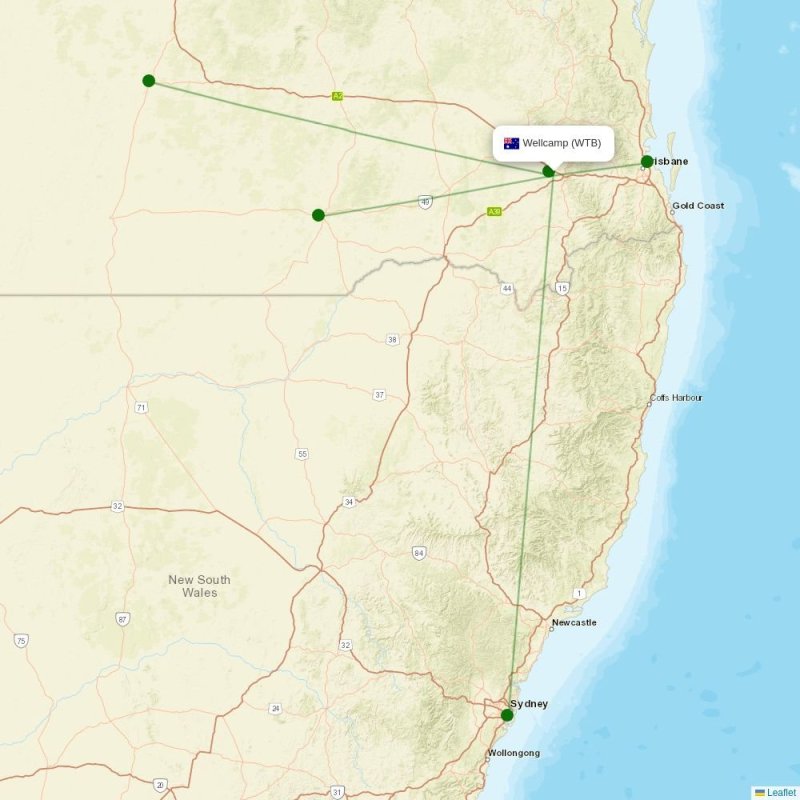 Route map over WTB airport