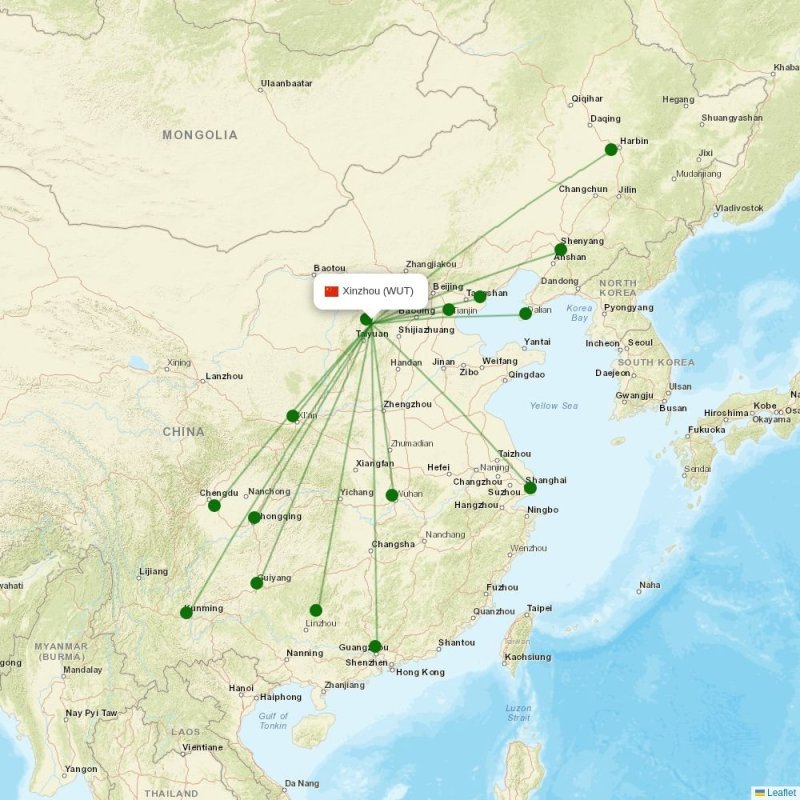 Route map over WUT airport