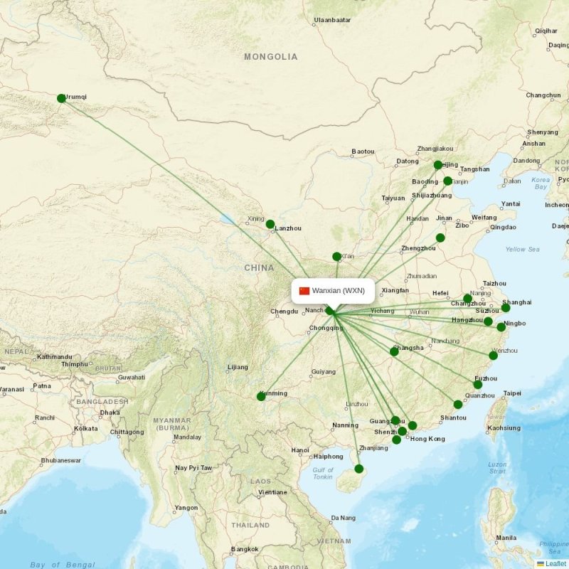 Route map over WXN airport