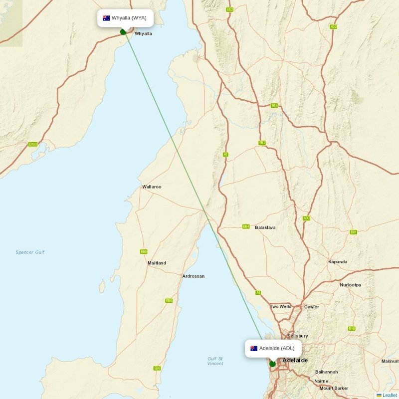 Route map over WYA airport