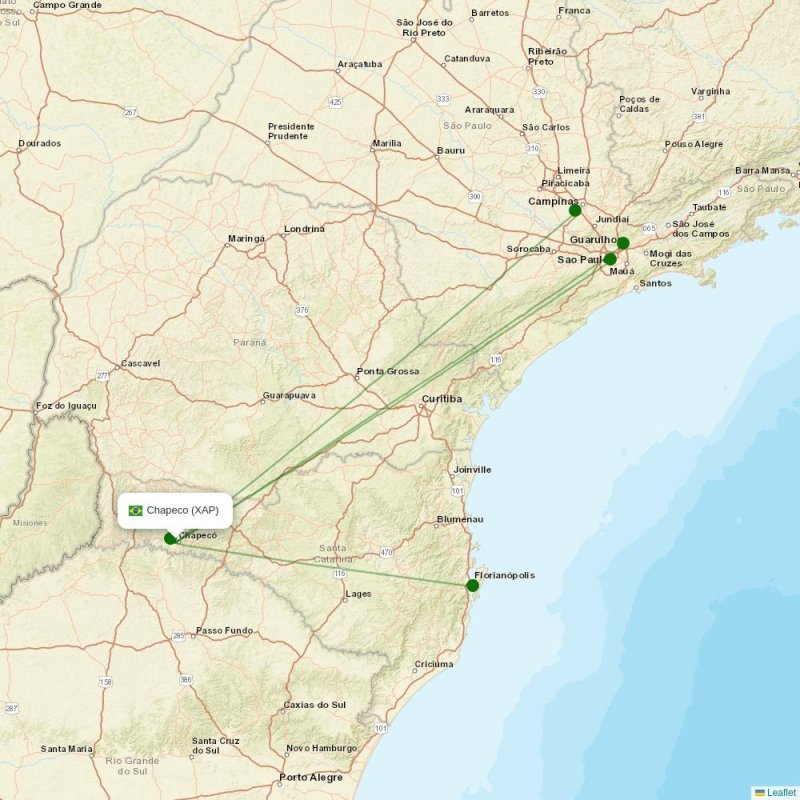 Route map over XAP airport