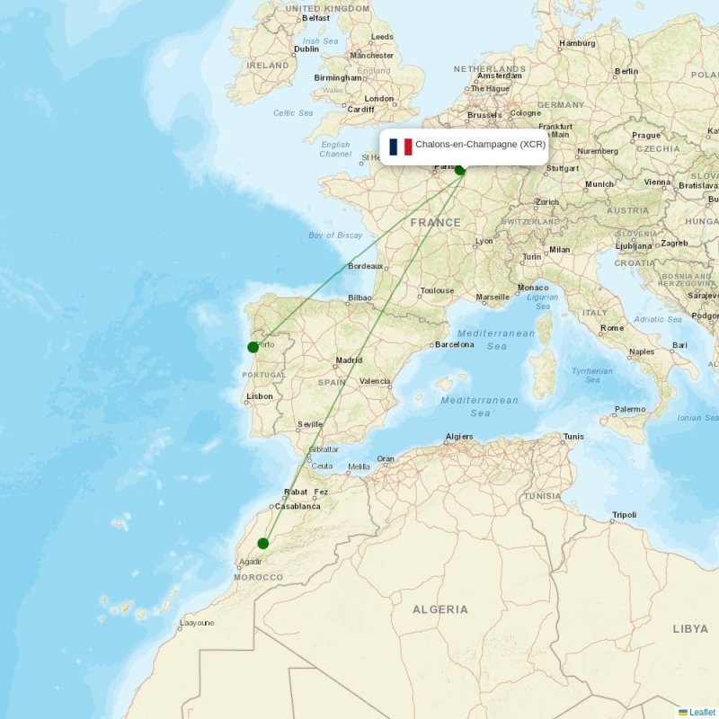 Route map over XCR airport