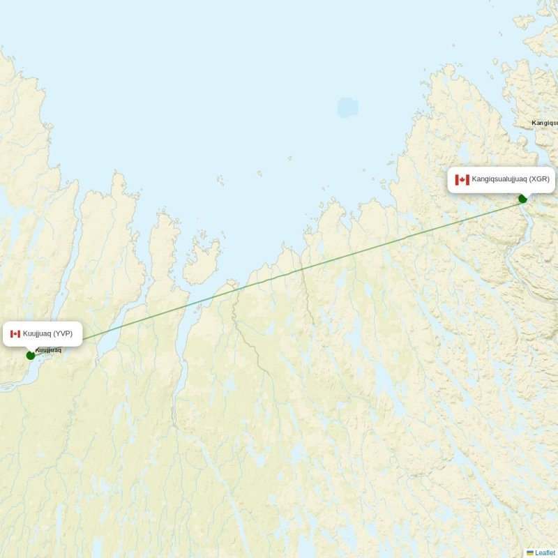 Route map over XGR airport