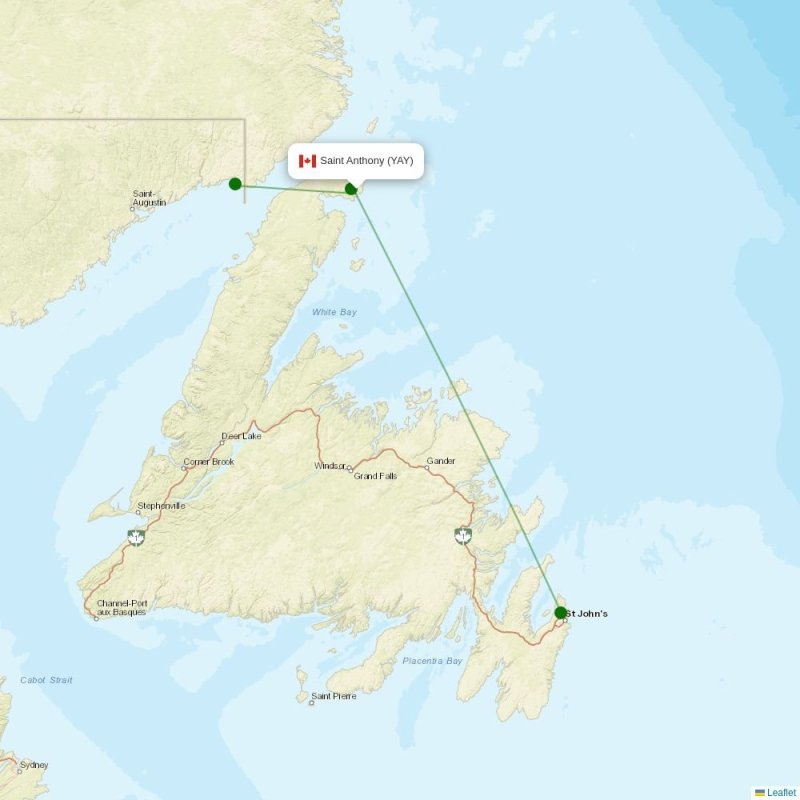 Route map over YAY airport