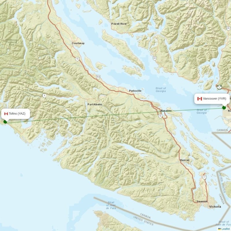 Route map over YAZ airport