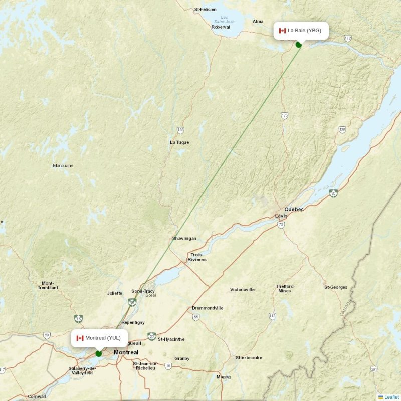 Route map over YBG airport