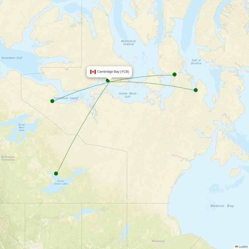 Route map over YCB airport