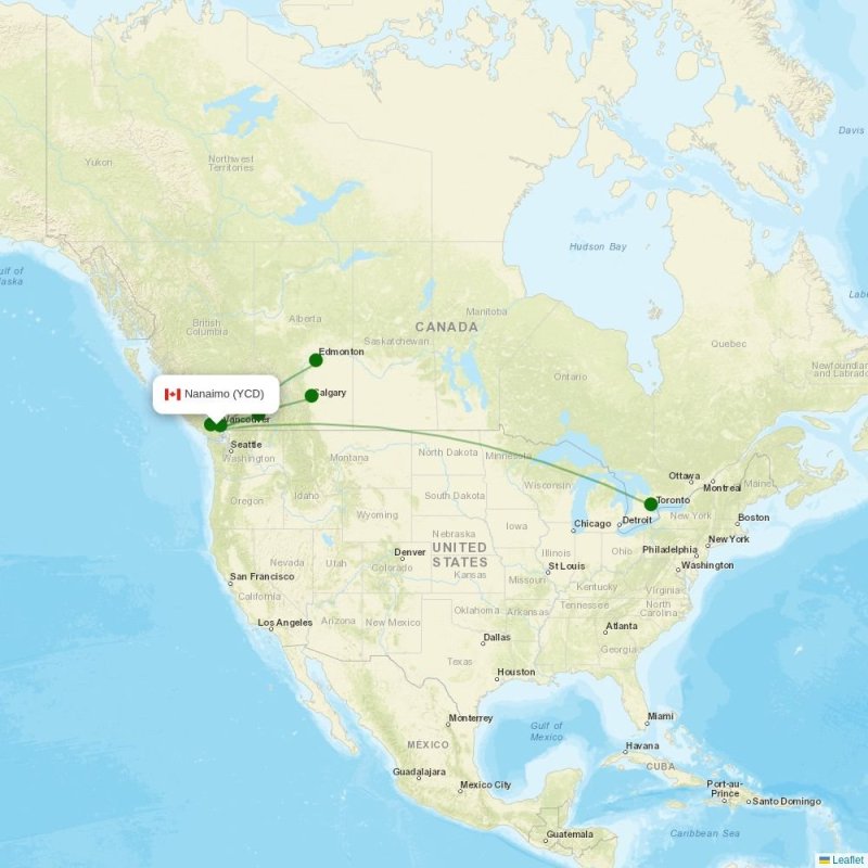 Route map over YCD airport