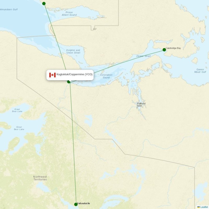 Route map over YCO airport