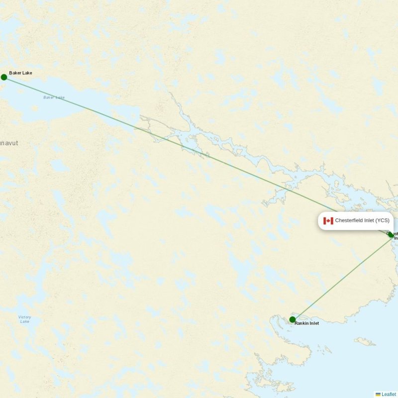 Route map over YCS airport