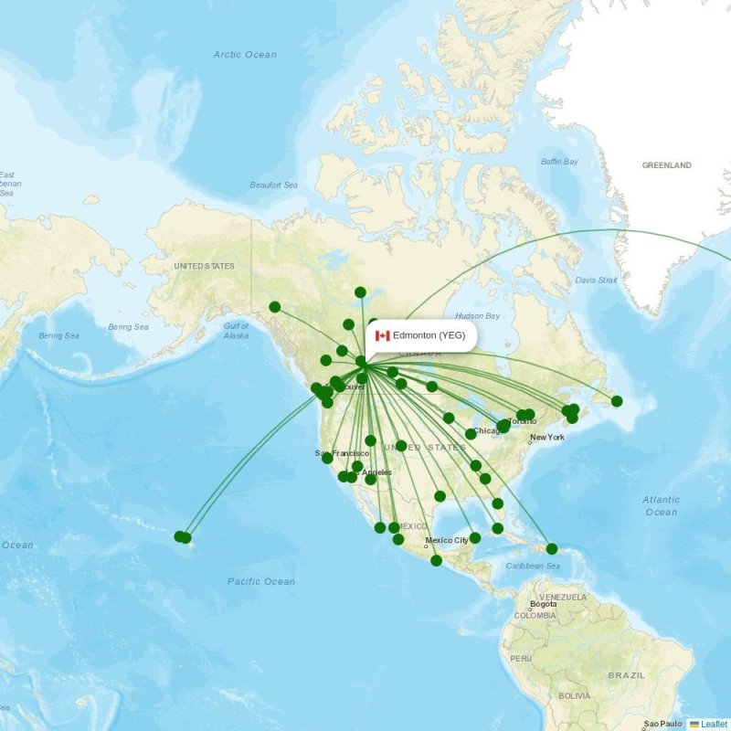 Route map over YEG airport