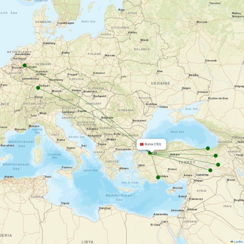 Route map over YEI airport