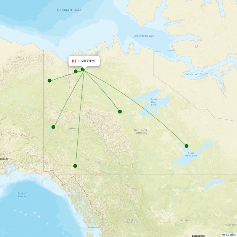 Route map over YEV airport