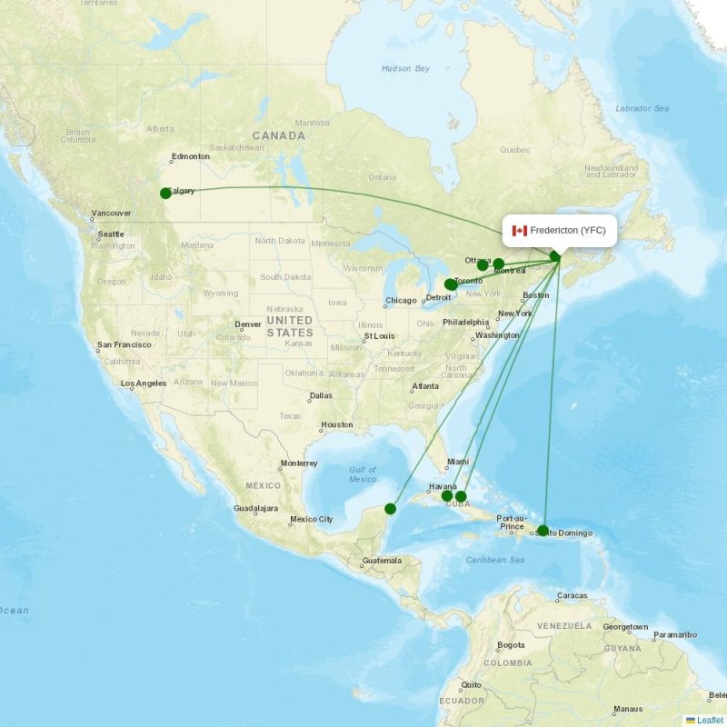 Route map over YFC airport