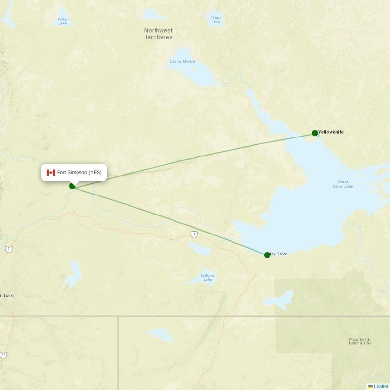 Route map over YFS airport
